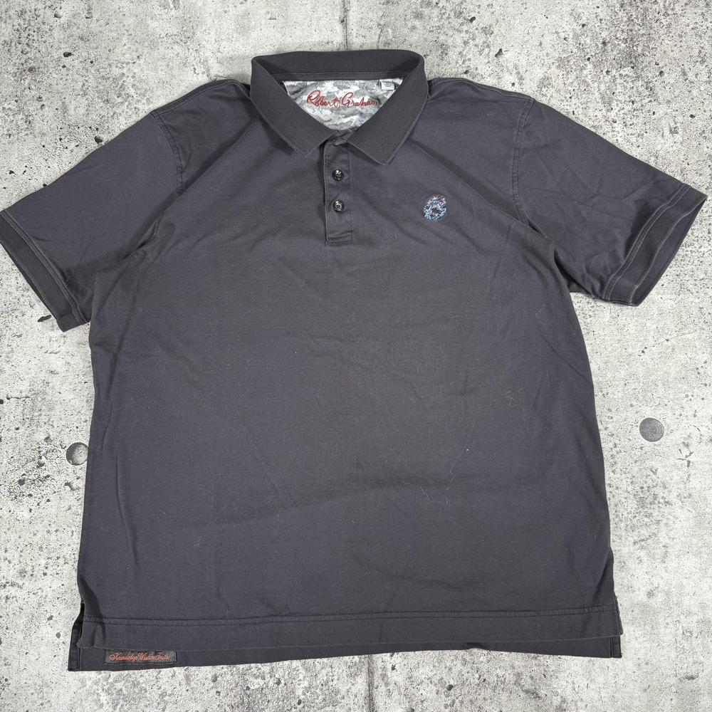 Robert Graham Polo Shirt Mens Large Black Skull Embroidered Cotton Classic Fit